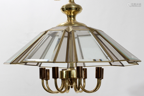 MODERN BRASS & BEVELED GLASS EIGHT LIGHT CHANDELIER H