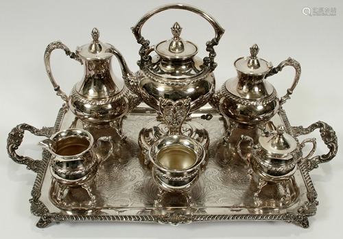 BAROQUE INFLUENCE SILVER PLATE TEA & COFFEE SERVICE,