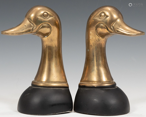 BRASS MALLARD FORM BOOKENDS, PAIR, H 6.25