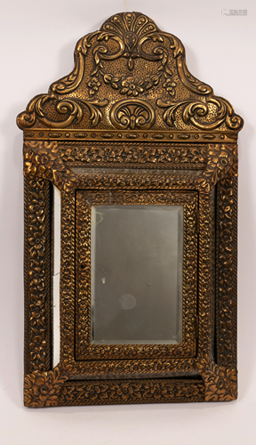 DUTCH PUNCHED BRASS WALL MIRROR WITH HINGED DOOR …