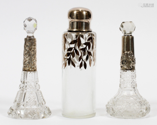 CUT GLASS PERFUME BOTTLES AND ONE PERFUME WITH …