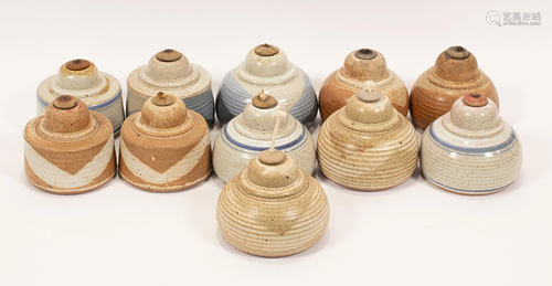 STONEWARE POTTERY OIL LAMPS, 11 H 5