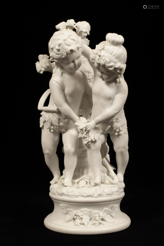 BISCUIT PORCELAIN FIGURAL GROUPING, H 13