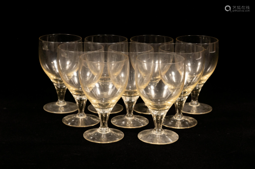 CRYSTAL WINE GLASSES, SET OF 9, H 4.5