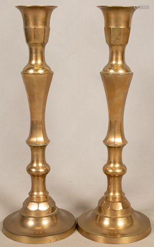 INDIAN BRASS SINGLE CANDLESTICKS, H 24