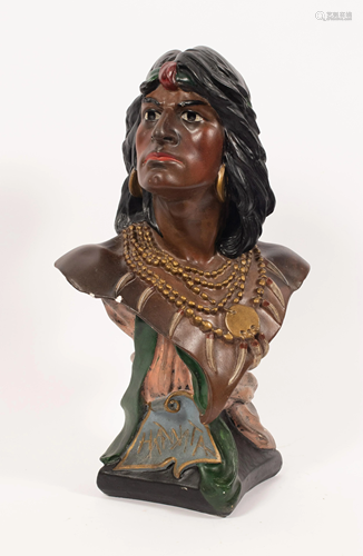 NATIVE AMERICAN STYLE CHALKWARE BUST, H 20