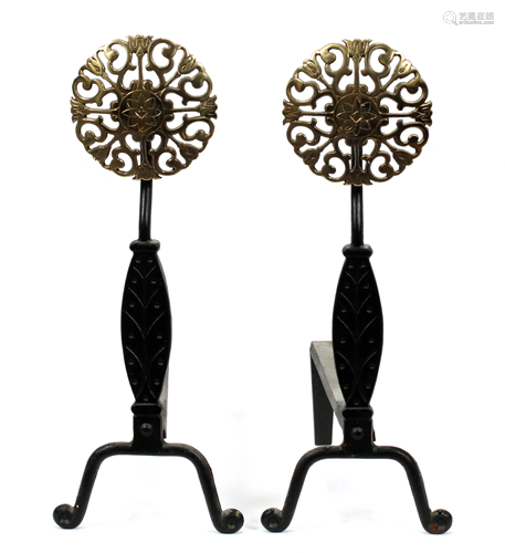 MODERN FRENCH STYLE IRON ANDIRONS, PAIR, H 20