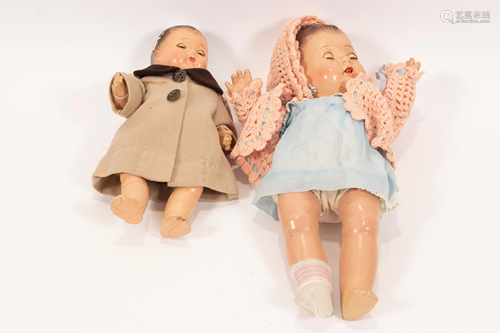 ANTIQUE COMPOSITION DOLLS, C. 1920, 2 PCS, L 12