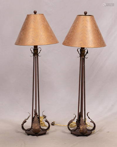 IRON BASE TABLE LAMPS, PAIR H 40