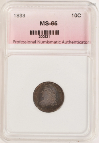 1833 CAPPED BUST 10C CERTIFIED & GRADED MS-65 LIBERTY