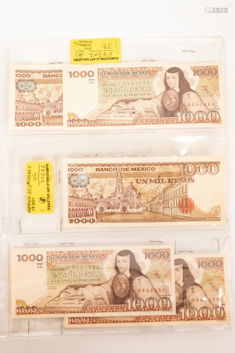 MEXICAN UNCIRCULATED $1,000.PAPER CURRENCY NOTES SE…