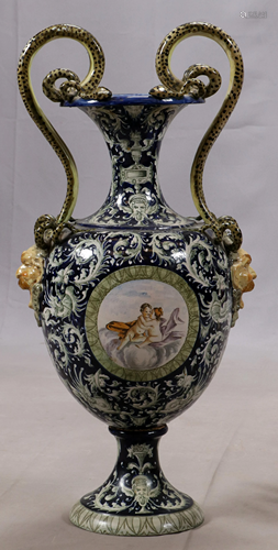 ITALIAN MAJOLICA URN, 19TH C, H 33