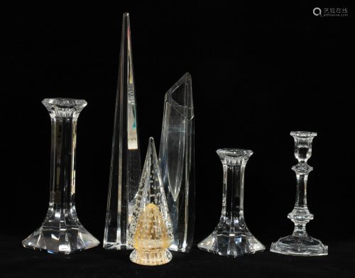 CRYSTAL CANDLESTICKS, VASE & OBELISKS, FEAT. BACCARAT,