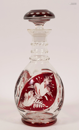 BOHEMIAN CRANBERRY CRYSTAL DECANTER, H 12