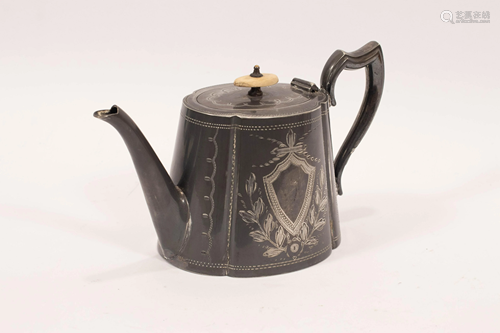 SILVER PLATE & BONE TEAPOT, H 5.5