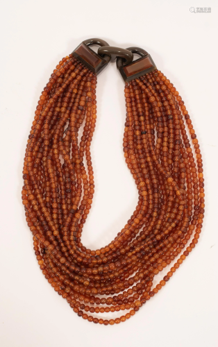 18 STRAND AMBER COLOR BEAD NECKLACE L 17