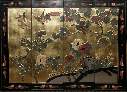 CHINESE COROMANDEL FOUR-PANEL SCREEN H 36