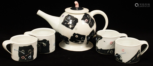 ART POTTERY TEA SET, DICE PATTERN CONTEMPORARY H 7