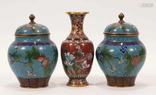 CHINESE CLOISONNE JARS & VASE, 3 PCS, H 7