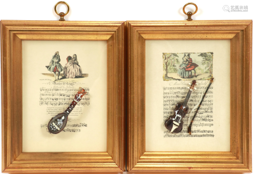 MINIATURE INSTRUMENTS MOUNTED ON SHEET MUSIC H 10.5…