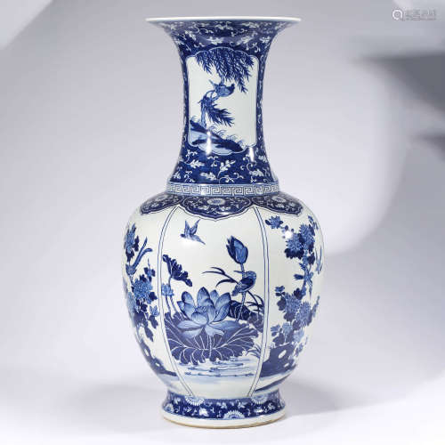 A Blue And White Flowers And Birds Vase