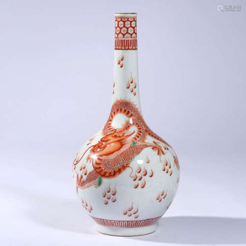 A Copper-Red Famille Rose Dragon Bottle Vase