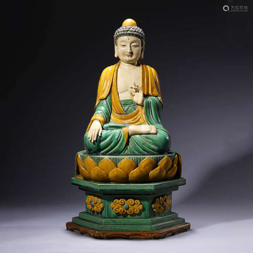 A Sancai-Glazed  Pottery Statue Of Shakyamuni