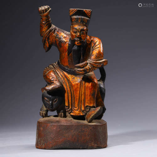A Carved Wood Statue Of Fortune Buddha