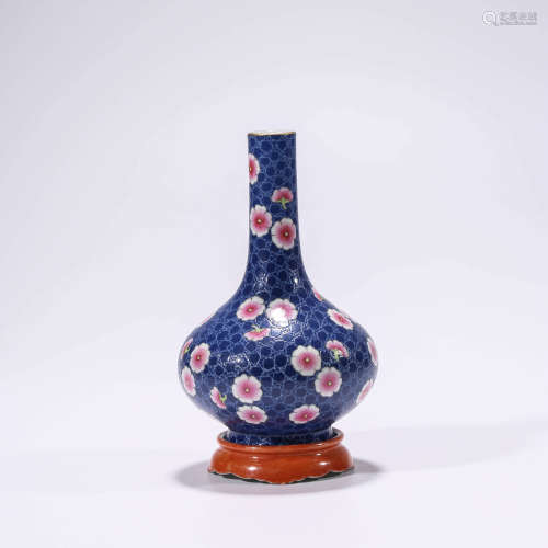 A Blue-Ground Famille Rose Plum Blossoms Bottle Vase
