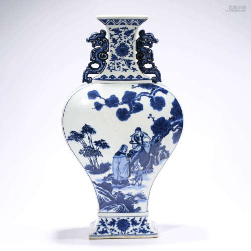 A Blue And White Figure Double Dragon-Eared Vase
