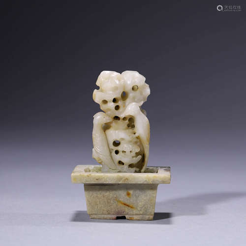 A Carved White Jade Bird Bonsai Ornament