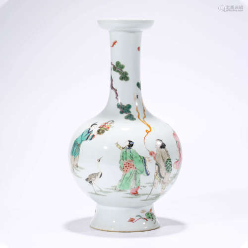 A Famille Rose Eight Immortals Birthday Dish-Top Vase