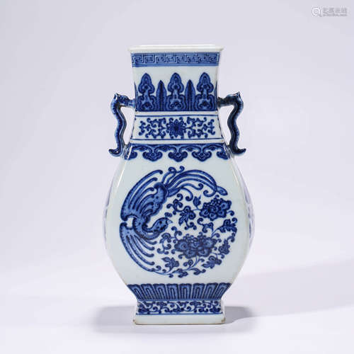 A Blue And White Flowers And Butterfly Square Double Chi-Dra...