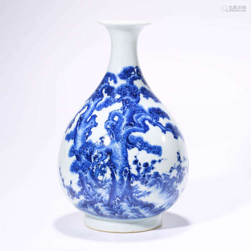 A Blue And White Cranes And Pine Pear-Shaped Vase