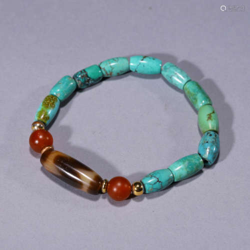 Turquoise And Dzi Beads Hand String