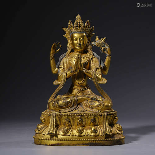 A Gilt-Bronze Statue Of Four-Armed Bodhisattva