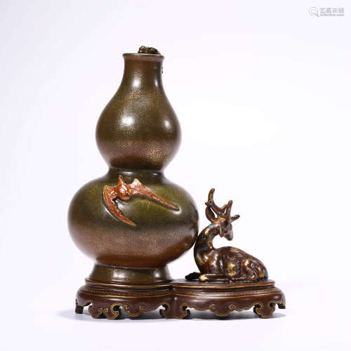 A Gilt Bronze-Imitated Porcelain Fu&Shou Deer And Bat Double...