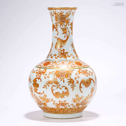 A White-Glazed Coral-Red Bats Dish-Top Vase