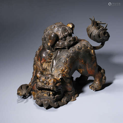 A Bronze Double Lions Censer