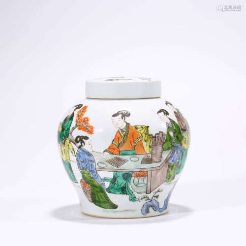 A Wucai Figures Jar And Cover