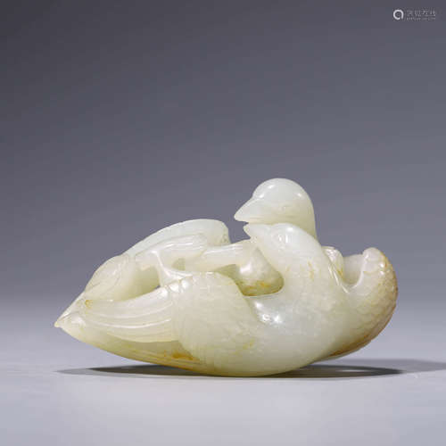 A Carved White Jade Birds Ornament