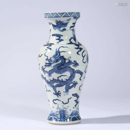 A Blue And White Seawater And Dragon Vase