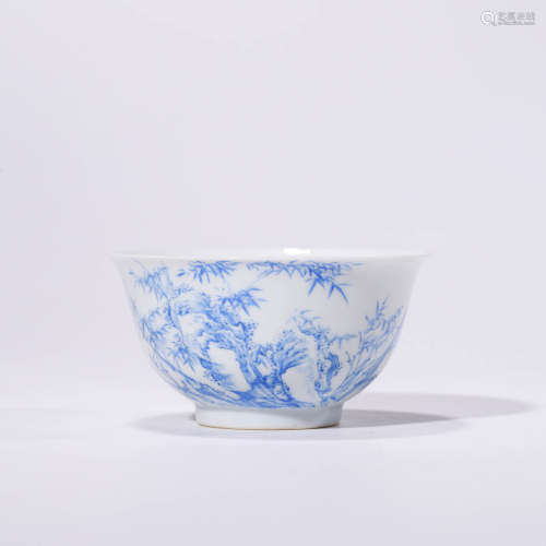 A Blue And White Inscribed Bamboo Bowl