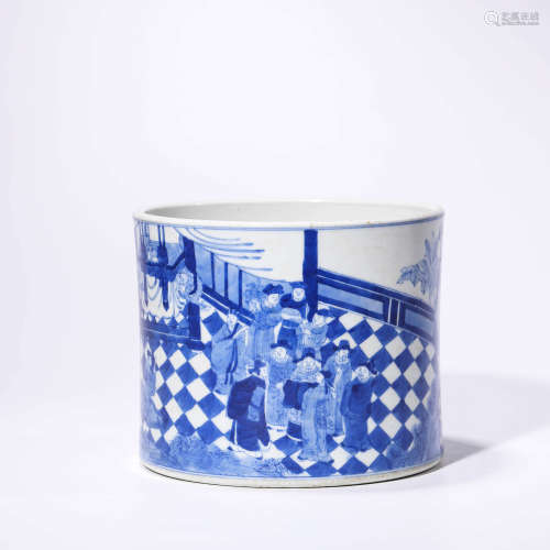 A Blue And White Figures Brush Pot