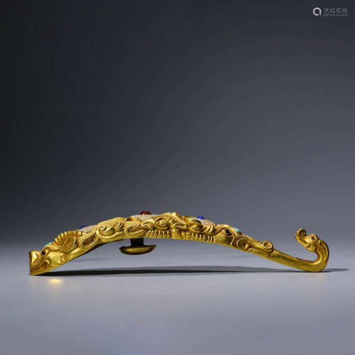 A Silver Gilding And Jade Inlaying Dragon Belt Hook