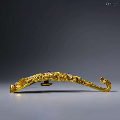 A Silver Gilding And Jade Inlaying Dragon Belt Hook