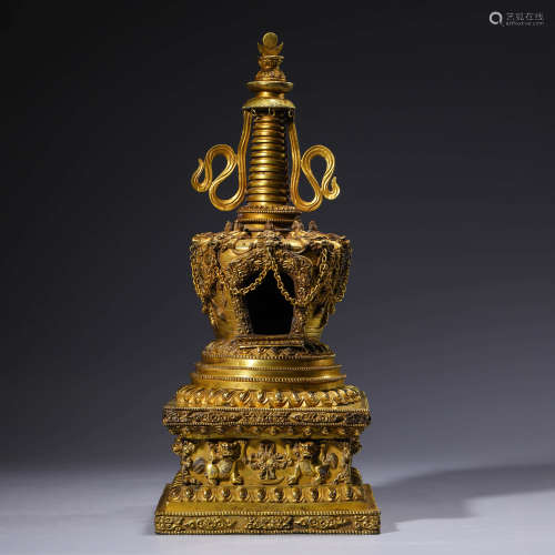 A Gilt-Bronze Pagoda