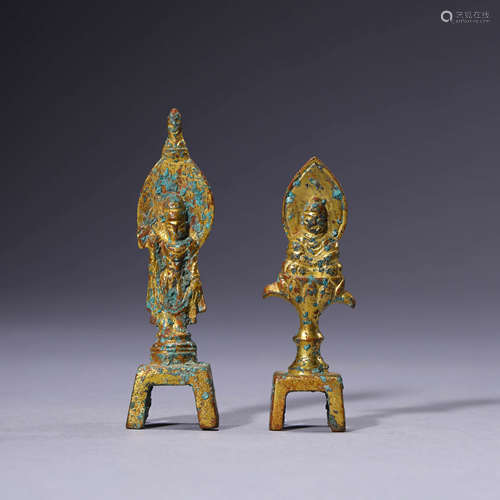 A Pair Of Gilt-Bronze Statues Of Buddha