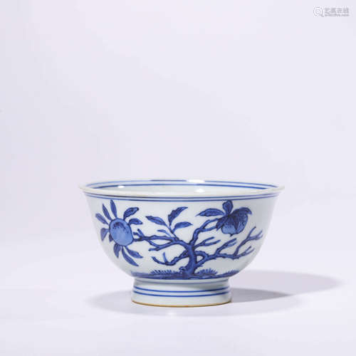 A Blue And White Peaches Bowl