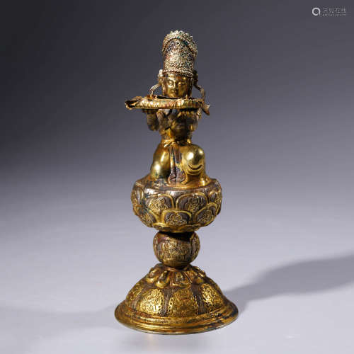 A Gilt-Bronze Lotus-Stand Ornament